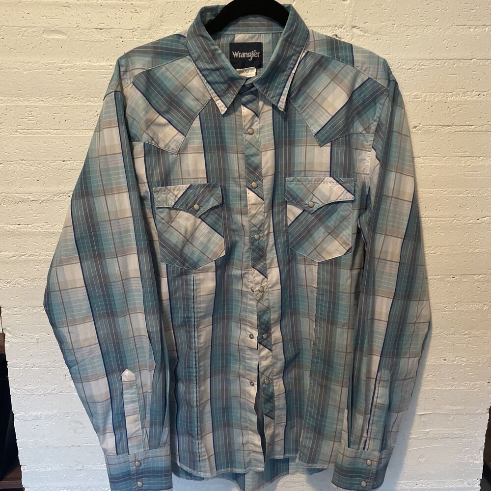 Americana Rockabilly Wrangler Authentic Western Wear Pearl Snap Plaid Shirt L